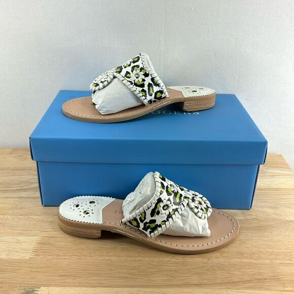 Jack Rogers Jacks Flat Sandals- Neon Green Leopard- Size 5- NIB - Picture 1 of 5